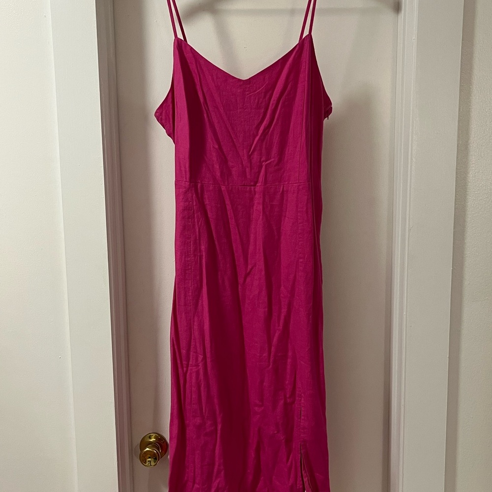 Hot Pink J. Crew Linen Dress with Slit 14